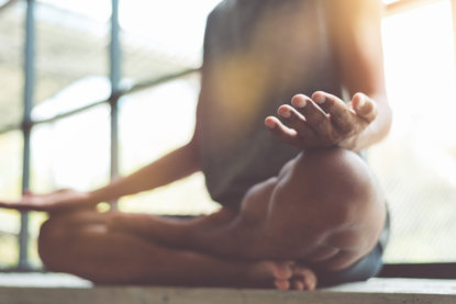 Young attractive boy exercising,asian man practicing meditation - 